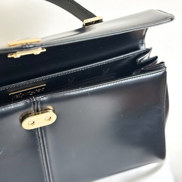 Vintage YSL Yves Saint Laurent Black Box Leather Top Handle Bag - Picture 13 of 16